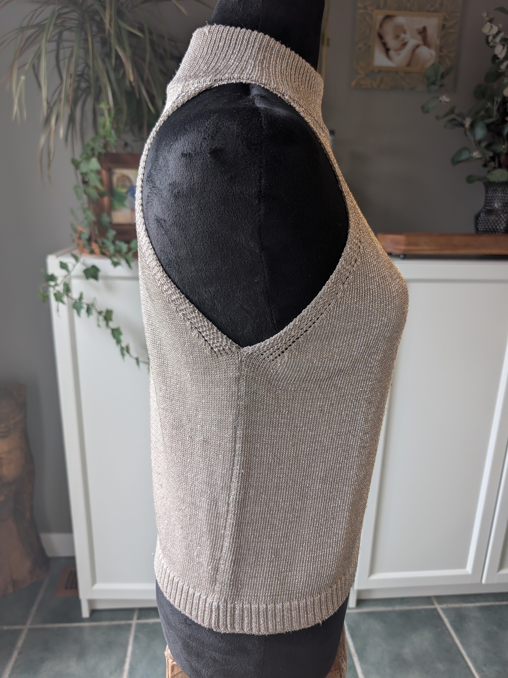 Metallic Sleeveless Mock Neck Tank - Champagne Gold - Picture 3 of 5
